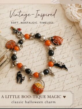 Halloween Charm Bracelet Pumpkin, Cat, Witch & Bat 🎃🖤 Halloween Charm Bracelet
